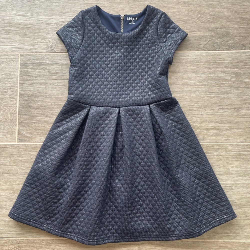 Kidpik Girls Short Sleeve Quilted Dress Navy Size L